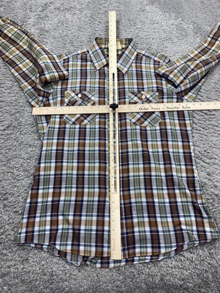 Винтажная мужская рубашка по субботам в Калифорнии большая коричневая клетчатая с длинным рукавом на пуговицах - Изображение 4 из 4