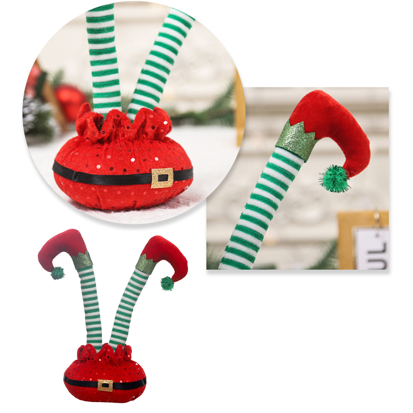 Cloth Christmas Elf Leg Sequined Decoration with Bendable Belted ...