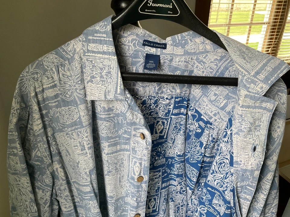 Falls Creek Mens Short Sleeve Shirt Button DownLight Blue Tropical Size XXL - Image 2 of 4