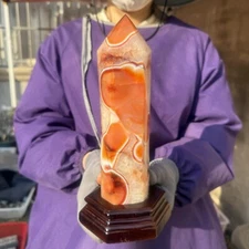 890g Natural Carnelian Tower Point Mineral Crystal Healing+Stand