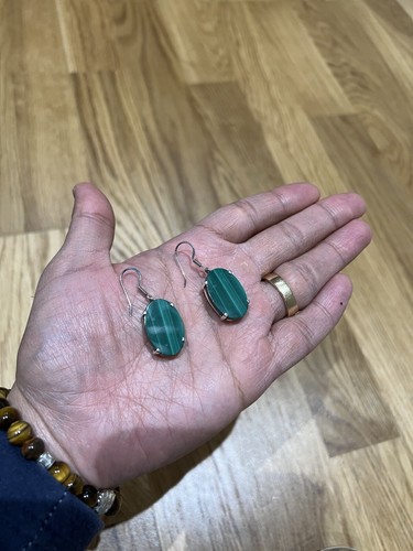 MALACHITE STONE IN 925 STERLING SILVER EARRINGS - Picture 5 of 6