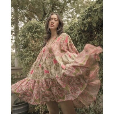 Charina Sarte Womens Nara Dress - Pink/Green Paisley Size M | eBay