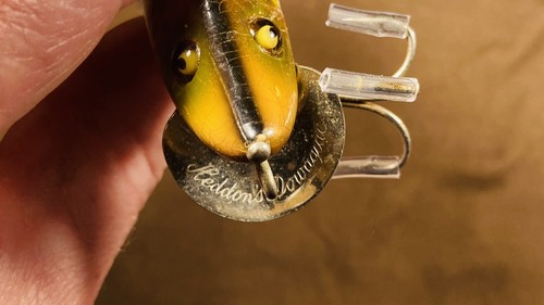 2 Vintage Heddon Dowagiac Tadpolly and Vamp? Wood Glass Eyes Fishing Lure Perch - Picture 18 of 22