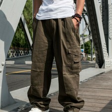 Men Loose Baggy Cargo Pants Trousers Hip Hop Pockets Casual Sports Pluse Size