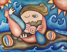 Beach Body Cubism 8x10 Abstract Art Print Signed Artist KSams Cubist Woman