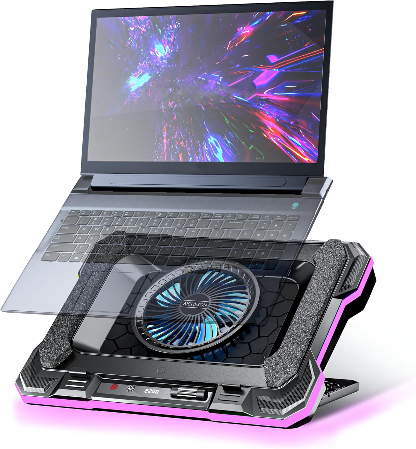 Gaming Laptop Cooling Pad with RGB Fans and Phone Holder for 15-19 inch Laptops