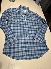 Mizzen Main Men’s L XL Performance Shirt Plaid USA Made Blue Green Trim Fit