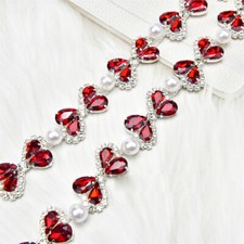 90cm Faux Pearl Crystal Rhinestone Chain Ribbon Trimming DIY Garment Accessories