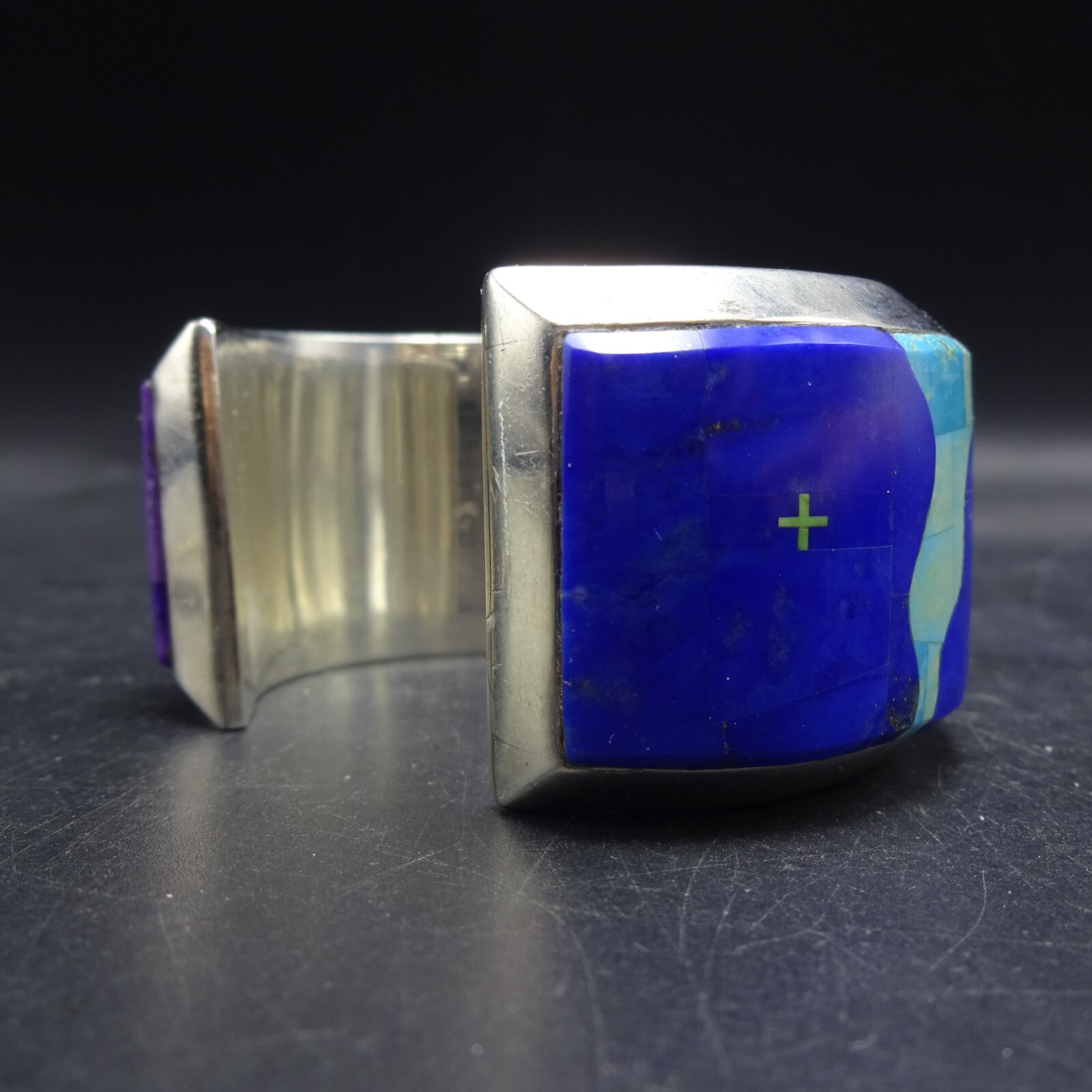Desson Inlay Museum Quality CALVIN DESSON Navajo MULTI STONE INLAY Sterling 925 Cuff ...