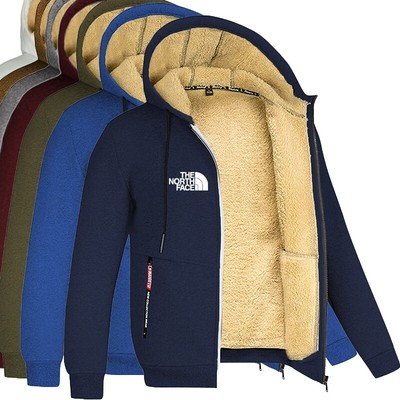 Herren Sweatjacke Winter Warm Fleece Kapuzenpullover mit Reißverschluss Coat
