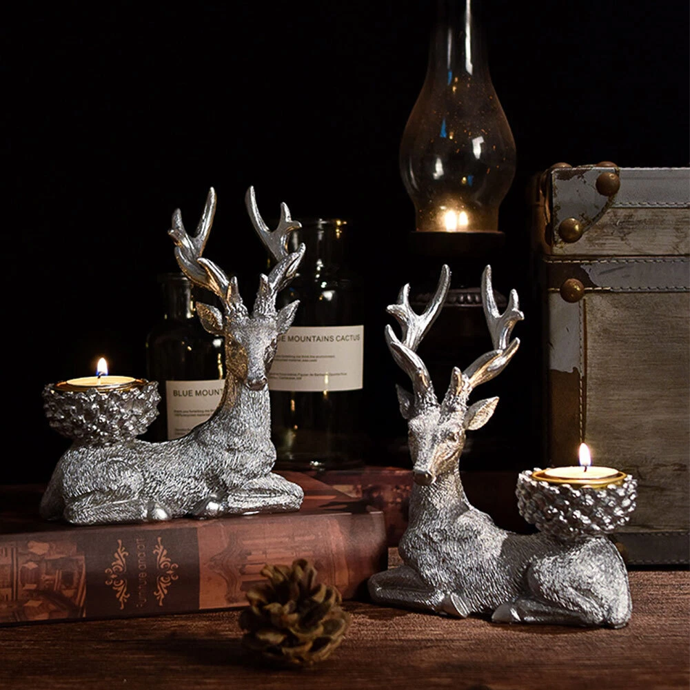 2 Pcs Home Xmas Reindeer Decor Christmas Stag Candle Holder Home
