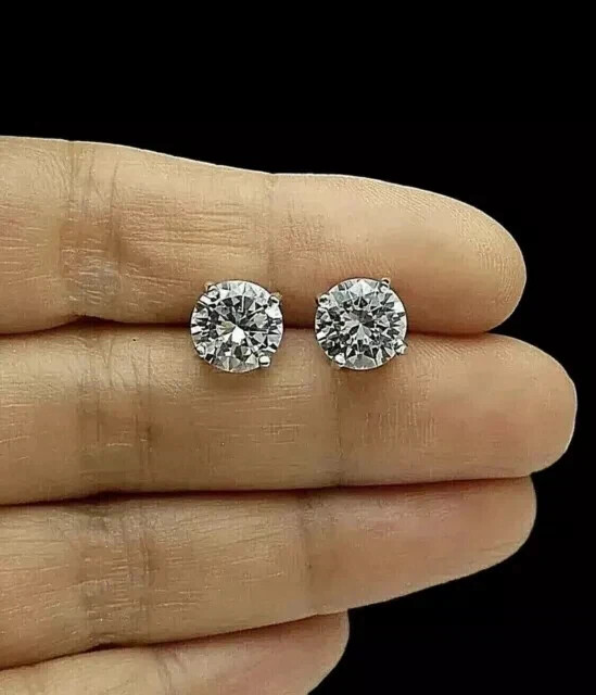1Ct Round Moissanite Stud Earrings 14K White Gold Plated Screw Back