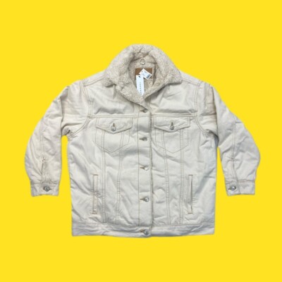 TOPSHOP Washed Up Denim Borg Jacke, Washed Up Style in Ecru, UK 6 / EU 34 / US 2