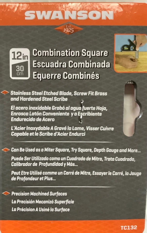 12 Inch Combination Square Swanson Stainless Blade, Level, Scribe Same Day Ship - Image 4 of 4