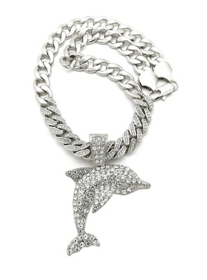 ICE BLING CUBAN CHAIN WITH YOUNG DOLPH DOLPHIN PIECE