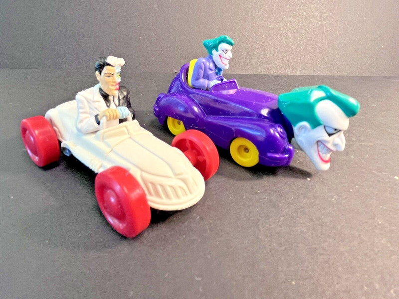 2 Batman Toy Cars, Joker, Two Face flip car, vintage 1993, McDonalds Happy Meals