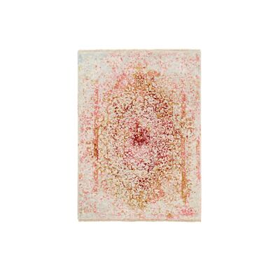 3'x5' Pink Wool & Silk Erased Medallion Design Hand Knotted Oriental Rug R62371