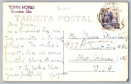 Postcard: Santa Rosa, Querétaro, QI'O., # 12, Gran Hotel, Mexico, RPPC, Posted - Picture 2 of 2