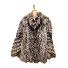 Real Fox Fur Coat Jacket Voluminous Thick Warm Size M Brown from Japan