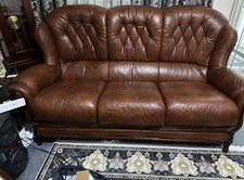 Italian Leather Sofa 3 Seater Brown HALTO Srl – Solid Wood Frame – Made in Italy