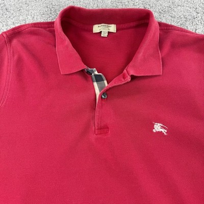 Burberry London Men Classic Fit Red Polo Shirt Nova Check Placket