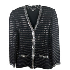 St John Evening Marie Gray 6 Black Sequin Crystal Button Cardigan Jacket Party