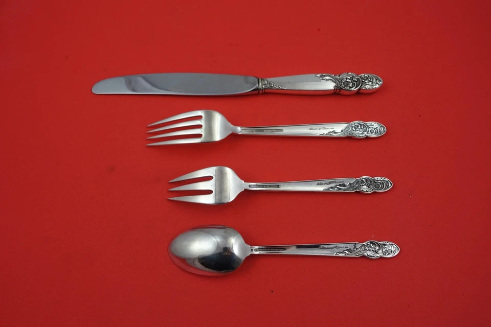 Rose of Sharon de Frank Whiting plata esterlina tamaño regular ajuste de lugar 4 piezas Foto 2 de 4