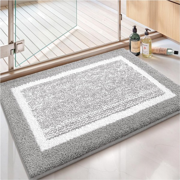 Badematte 40X60 Cm Rutschfest Waschbar Flauschig Badezimmerteppich Grau-image