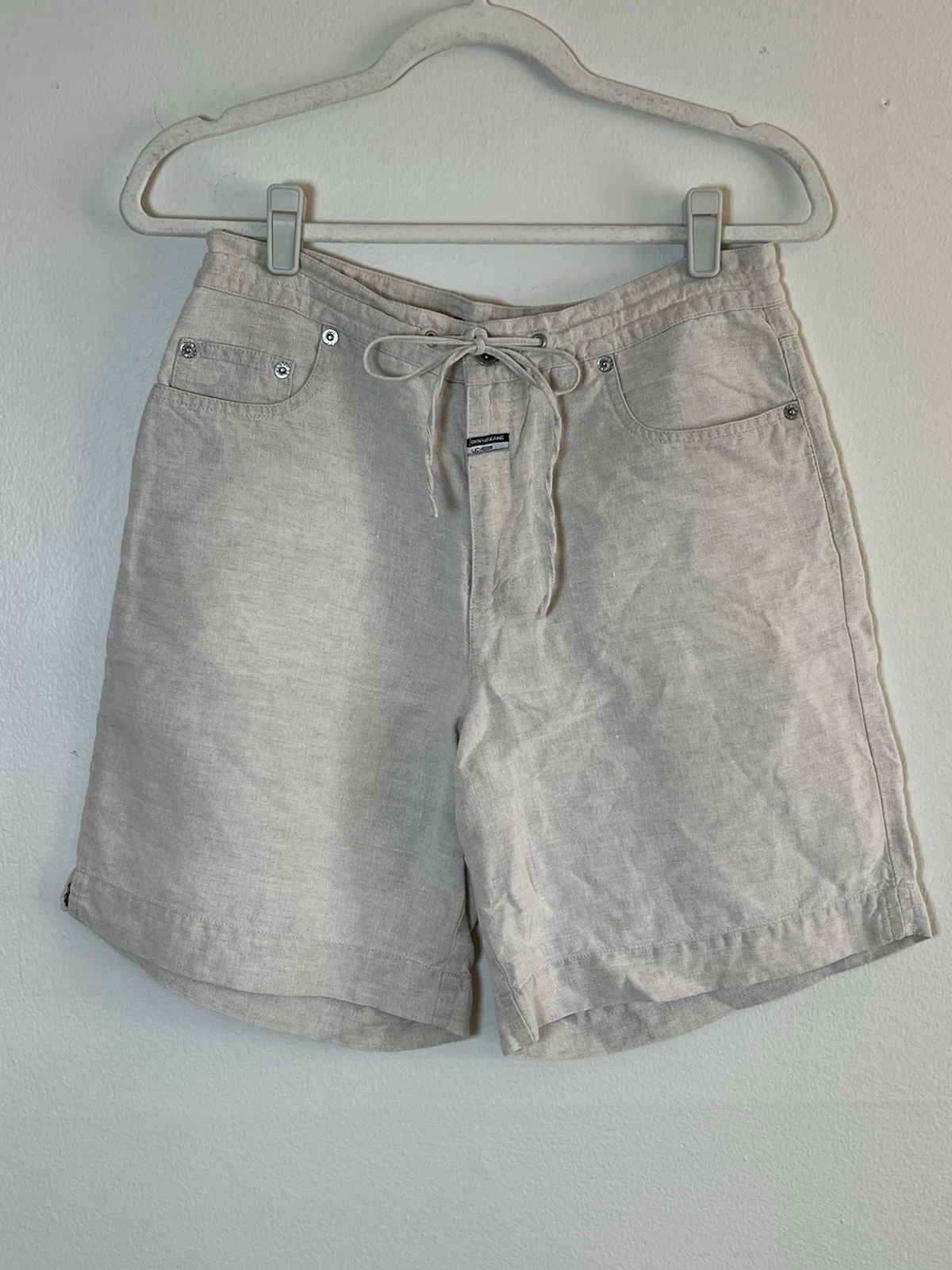 DKNY Jeans Linen Shorts Women’s S Natural Beige Drawstring Waist Pockets 90s