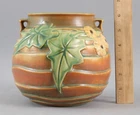 Antique American Arts & Crafts Roseville Art Pottery LUFFA Leaf & Blossom Vase