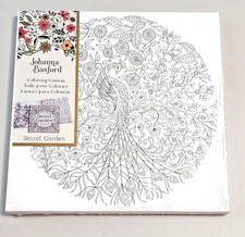 Johanna Basford Coloring Canvas Secret Garden Peacock Framed 12x12x3/4" New