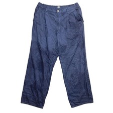 Uniqlo Pants Mens Large Navy Pleated Wide Leg Trousers Cotton Lyocell Tie Dye