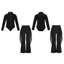 Kids Boys Dancewear Trousers Set Ballroom Outfit Jazz Athletic Button 2 Piece