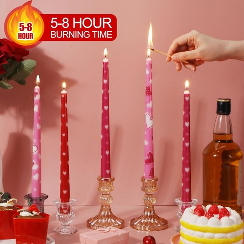6 piezas velas cónicas de San Valentín cera real rosa rojo corazón velas cónicas 10 pulgadas sin circular - Imagen 2 de 7