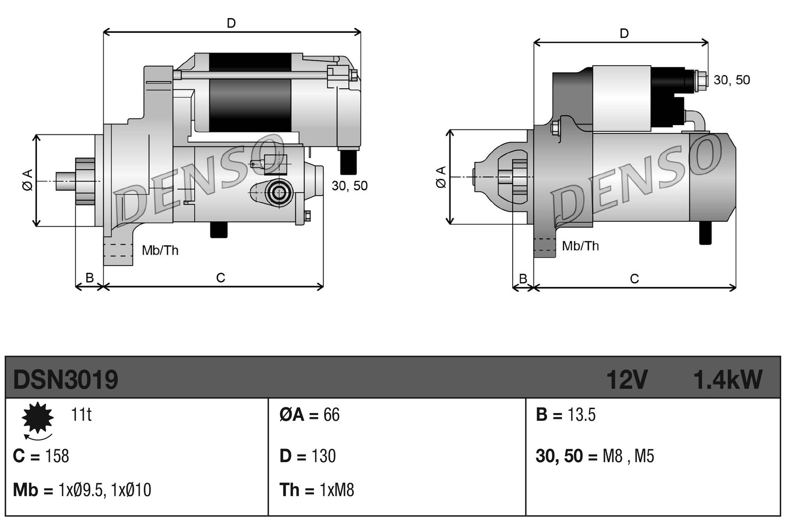 Denso Starter Motor DSN3019