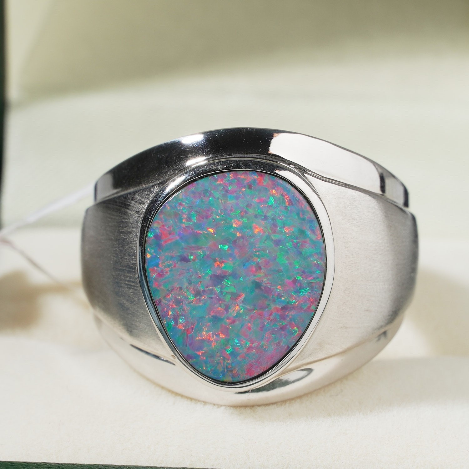 Australian Black Opal Doublet Mens Signet Ring Sterling Silver Red Fire X / 11.5 image 2