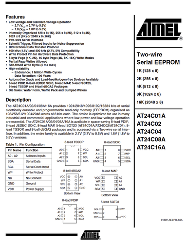 20X AT24C16AN-10SI-1.8 24C16AN ATMEL Serial EEPROM 16K 2‑Wire 1.8 V‑5.5 V 8‑SOIC - Picture 2 of 2