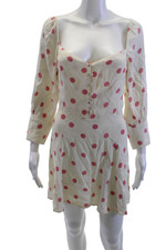 Reformation Womens Fit & Flare Mini Dress Beige Polka Dot Square Neck Size 6