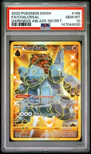 PSA 10 2020 POKEMON SWORD & SHIELD DARKNESS ABLAZE 198 FULL ART/COALOSSAL SECRET