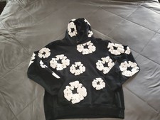DENIM TEARS Men’s Pullover Hoodie Black/White Floral Graphic Fleece Cotton S
