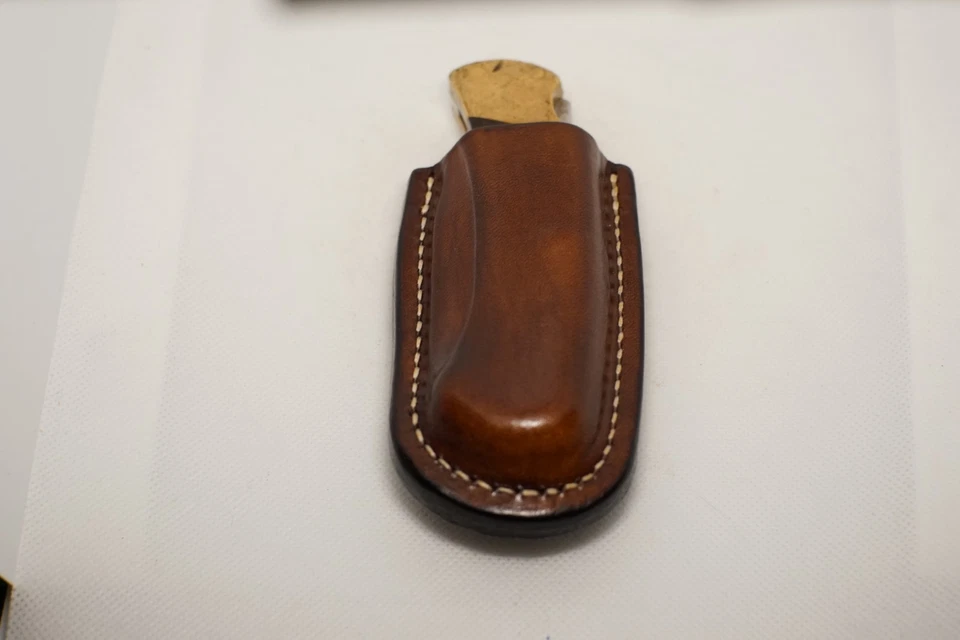 handmade buck 112 leather sheath hybrid brown waxed upright Sheath Only, thick - Image 3 of 4