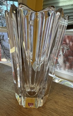 Vintage Orrefors Sweden~Crystal Art Glass Fleur 8” Vase Jan