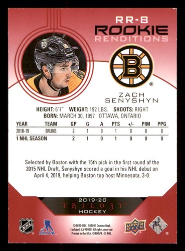 2019-20 Upper Deck Trilogy Rookie Renditions Red #RR8 Zach Senyshyn /799 - Picture 2 of 2