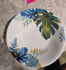 2 x Pier 1 Monstera Leaves 10 inch Stoneware Medium Serving Bowl Blue Green — photo 1