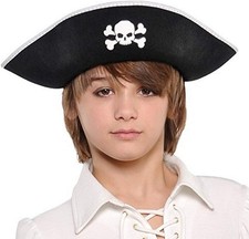 Pirate Hat Black Skull Captain Fancy Dress Up Halloween Child Costume Accessory