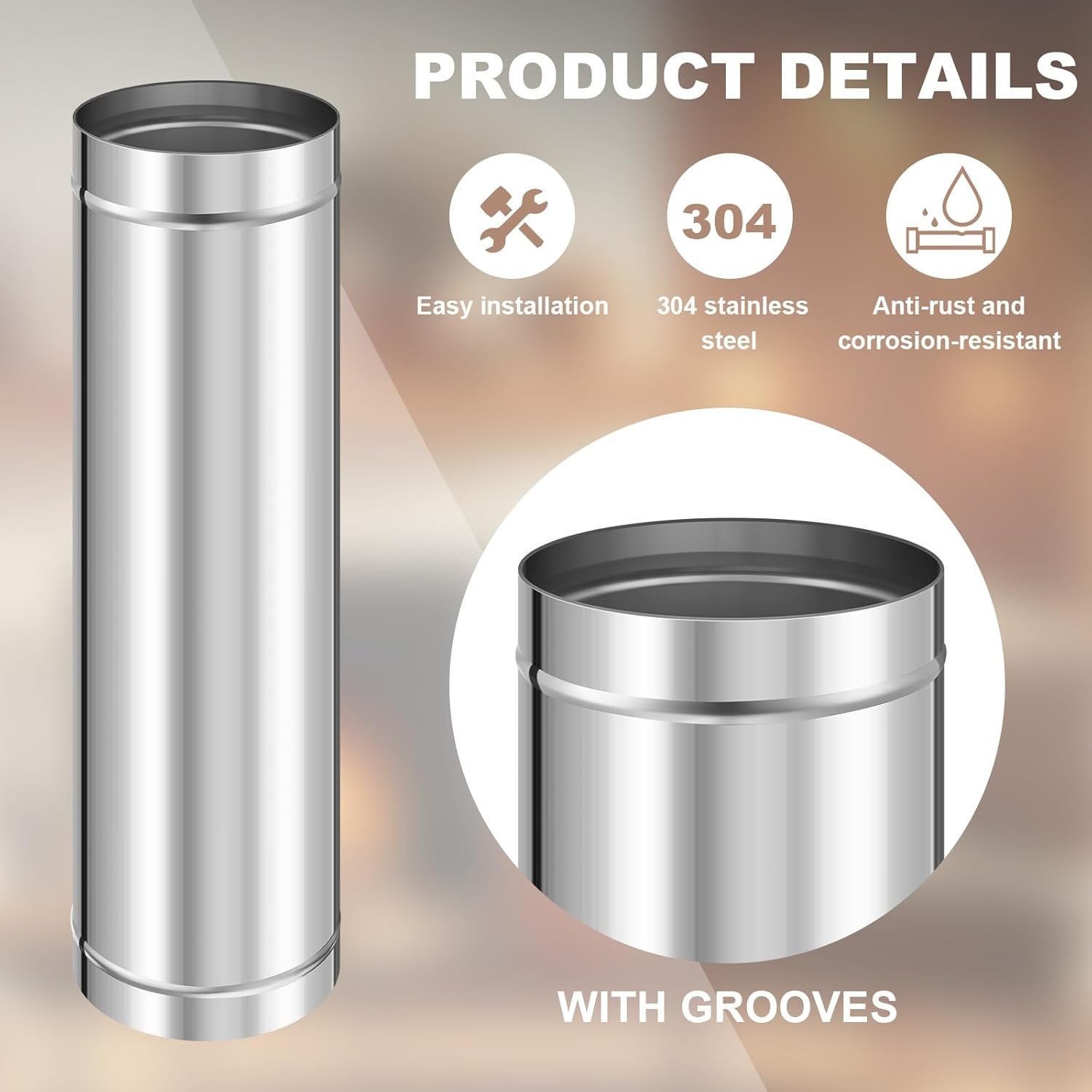 6" Inner Diameter Stove Pipe Single Wall Stainless Steel Chimney Pipe Ducting 24