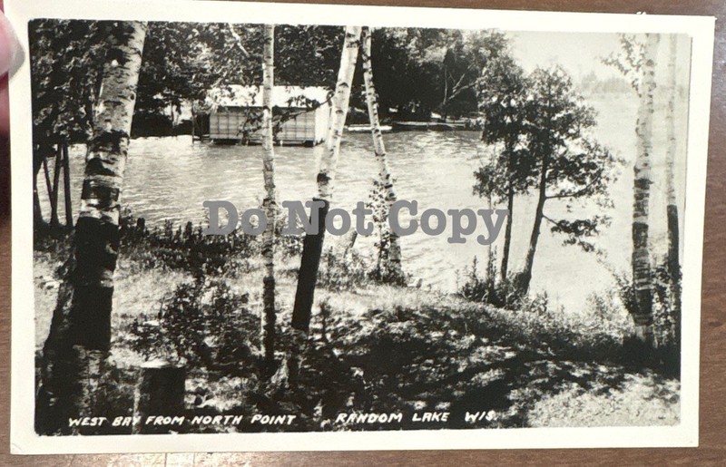 Random Lake WI West Bay From North Point Real Photo Postcard Wisconsin RPPC