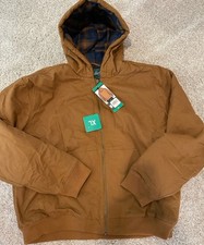 Woolrich Mens Canvas Hooded Jacket Size XL Brown Full Zip Quilted Flannel Lined