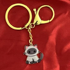 NEW DELUX SIAMESE RAGDOLL CAT GOLD KEYCHAIN AND PLUSH POUCH LOBSTER CLAW CLASP