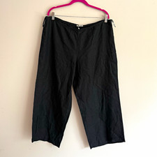 Eileen Fisher Women's Black Linen Wide-Leg floods pants flax lagenlook minimal